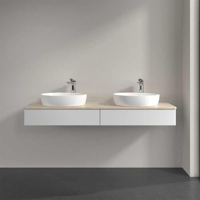 Villeroy & Boch Antao Waschbeckenunterschrank, 160 x 19 cm, 2 Auszüge, Front ohne Struktur, mit Hahnloch, für Waschtisch links und rechts