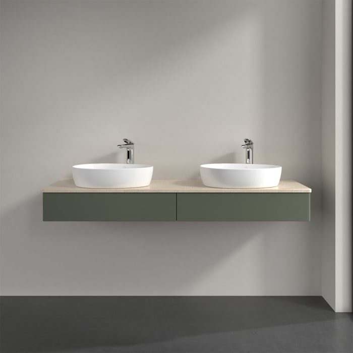 Villeroy & Boch Antao Waschbeckenunterschrank, 160 x 19 cm, 2 Auszüge, Front ohne Struktur, mit Hahnloch, für Waschtisch links und rechts