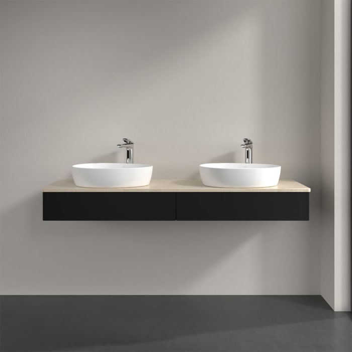 Villeroy & Boch Antao Waschbeckenunterschrank, 160 x 19 cm, 2 Auszüge, Front ohne Struktur, mit Hahnloch, für Waschtisch links und rechts