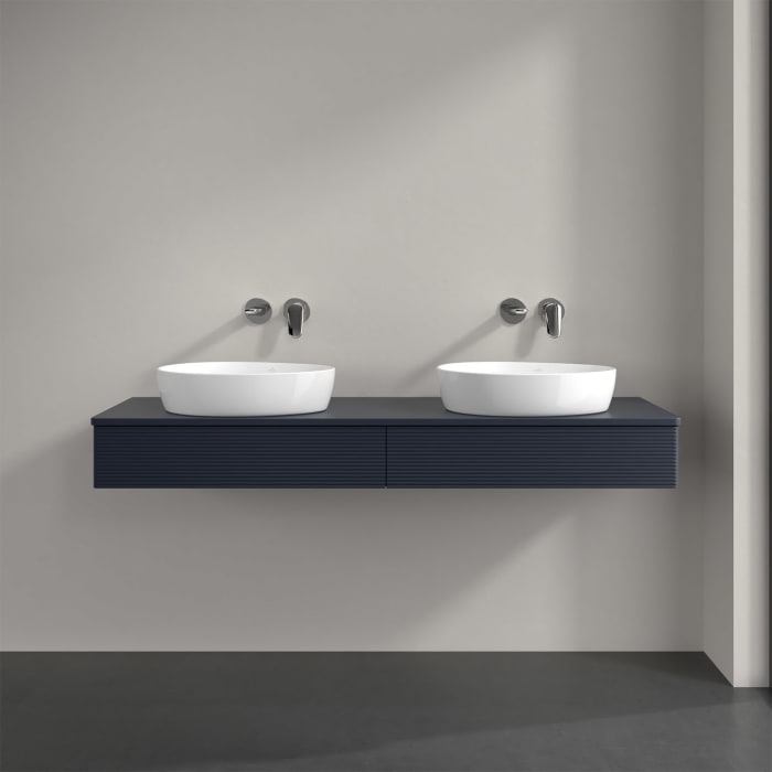 Villeroy & Boch Antao Waschbeckenunterschrank, 160 x 19 cm, 2 Auszüge, Front mit Struktur, mit Hahnloch, für Waschtisch links und rechts