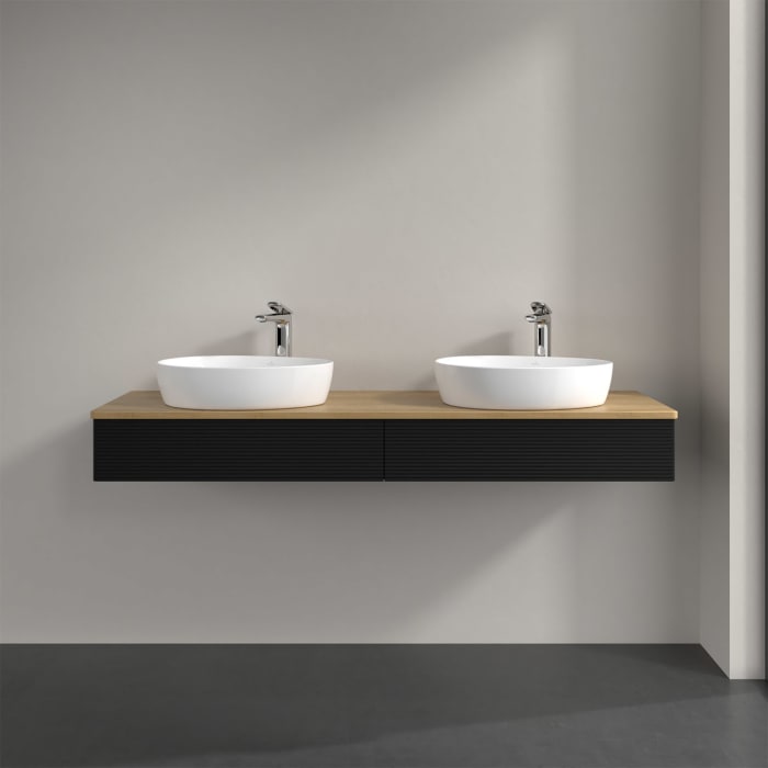 Villeroy & Boch Antao Waschbeckenunterschrank, 160 x 19 cm, 2 Auszüge, Front mit Struktur, mit Hahnloch, für Waschtisch links und rechts