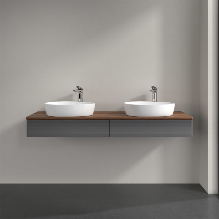 Villeroy & Boch Antao Waschbeckenunterschrank, 160 x 19 cm, 2 Auszüge, Front mit Struktur, mit Hahnloch, für Waschtisch links und rechts