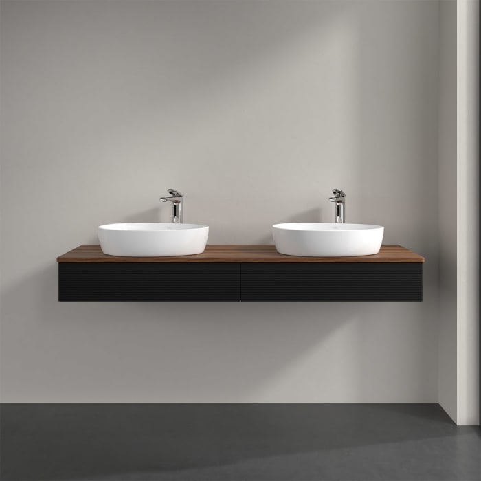 Villeroy & Boch Antao Waschbeckenunterschrank, 160 x 19 cm, 2 Auszüge, Front mit Struktur, mit Hahnloch, für Waschtisch links und rechts