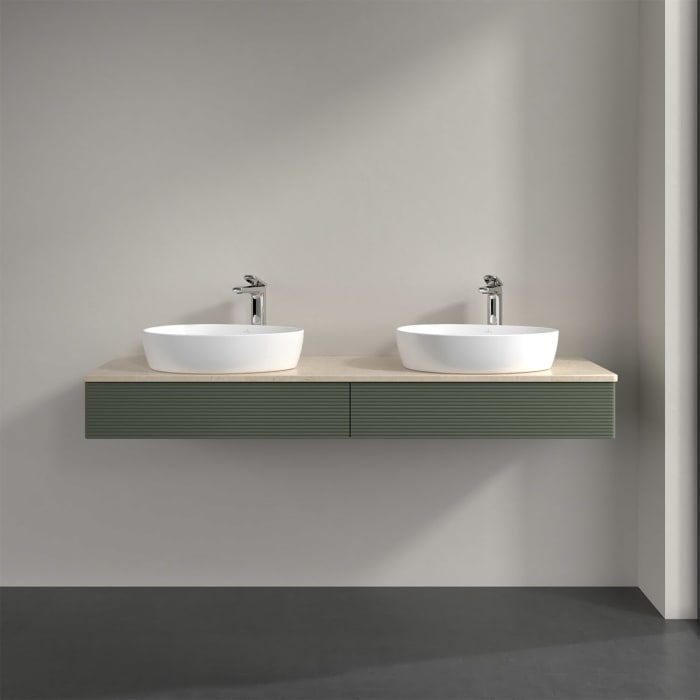 Villeroy & Boch Antao Waschbeckenunterschrank, 160 x 19 cm, 2 Auszüge, Front mit Struktur, mit Hahnloch, für Waschtisch links und rechts