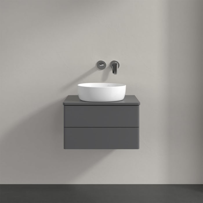 Villeroy & Boch Antao Waschbeckenunterschrank, 60 x 19 cm, 2 Auszüge, Fronten ohne Struktur, ohne Hahnloch