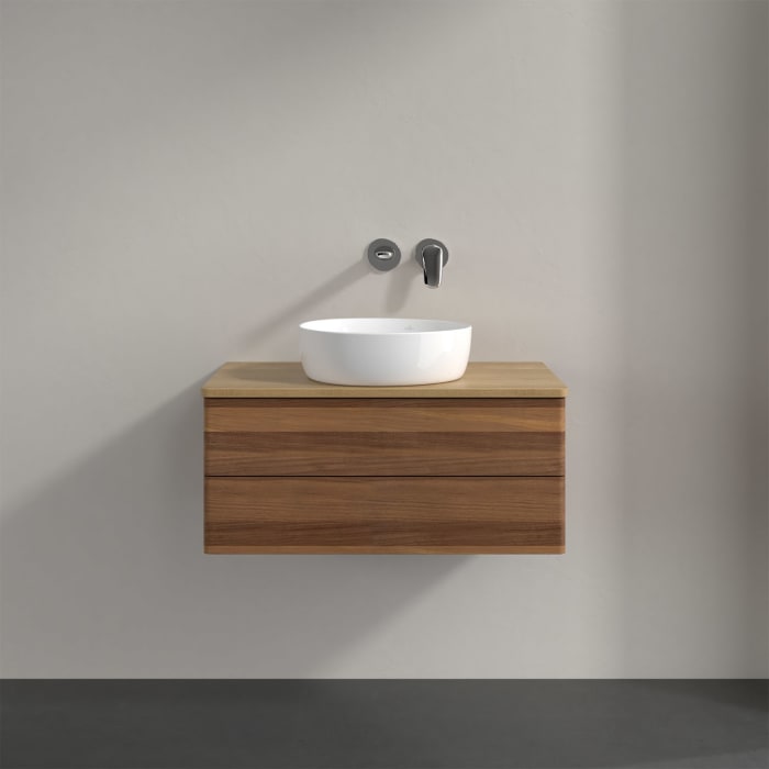 Villeroy & Boch Antao Waschbeckenunterschrank, 80 x 19 cm, 2 Auszüge, Fronten ohne Struktur, ohne Hahnloch