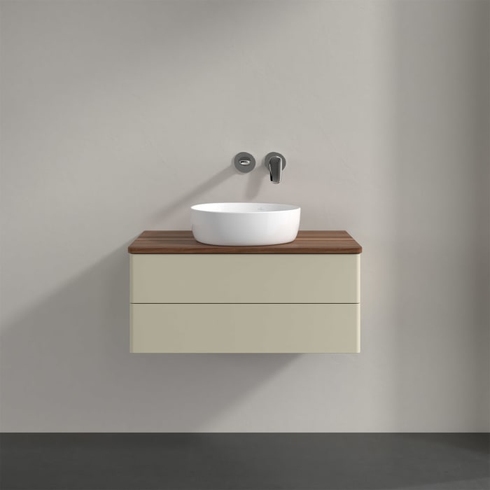 Villeroy & Boch Antao Waschbeckenunterschrank, 80 x 19 cm, 2 Auszüge, Fronten ohne Struktur, ohne Hahnloch