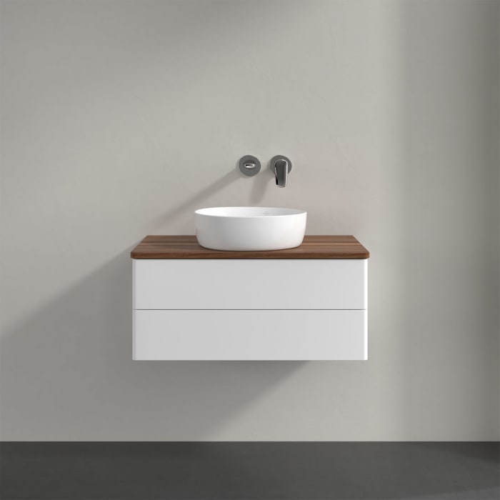 Villeroy & Boch Antao Waschbeckenunterschrank, 80 x 19 cm, 2 Auszüge, Fronten ohne Struktur, ohne Hahnloch