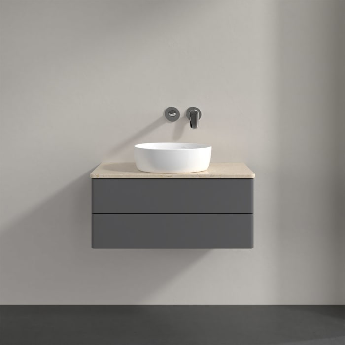 Villeroy & Boch Antao Waschbeckenunterschrank, 80 x 19 cm, 2 Auszüge, Fronten ohne Struktur, ohne Hahnloch