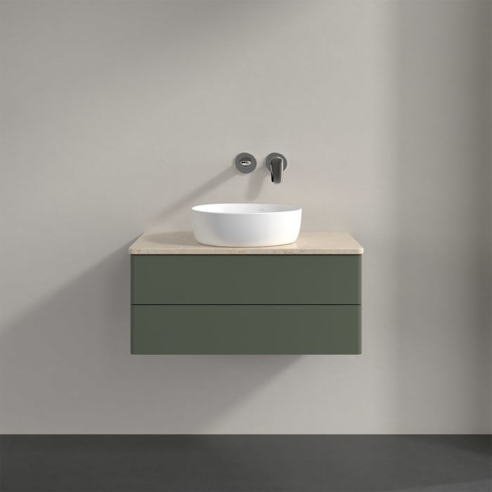 Villeroy & Boch Antao Waschbeckenunterschrank, 80 x 19 cm, 2 Auszüge, Fronten ohne Struktur, ohne Hahnloch