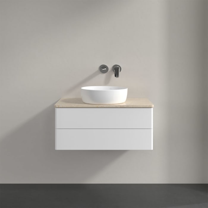 Villeroy & Boch Antao Waschbeckenunterschrank, 80 x 19 cm, 2 Auszüge, Fronten ohne Struktur, ohne Hahnloch