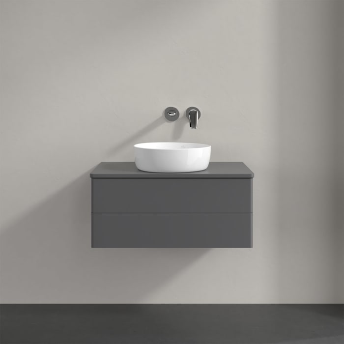 Villeroy & Boch Antao Waschbeckenunterschrank, 80 x 19 cm, 2 Auszüge, Fronten ohne Struktur, mit Hahnloch