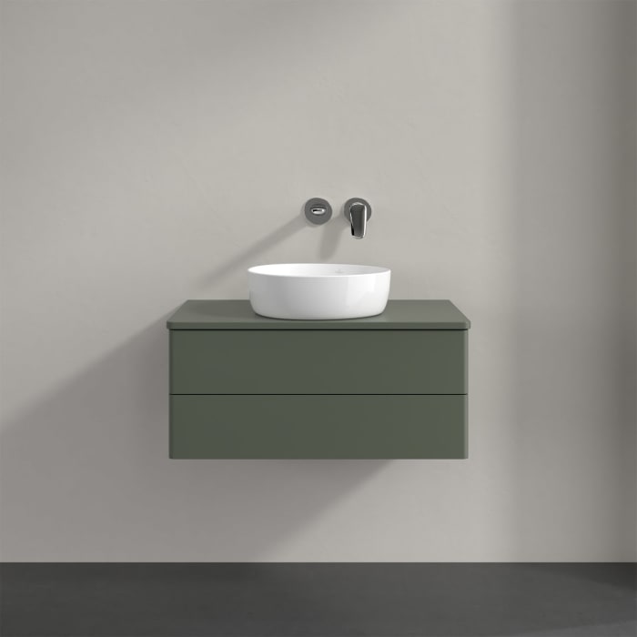 Villeroy & Boch Antao Waschbeckenunterschrank, 80 x 19 cm, 2 Auszüge, Fronten ohne Struktur, mit Hahnloch