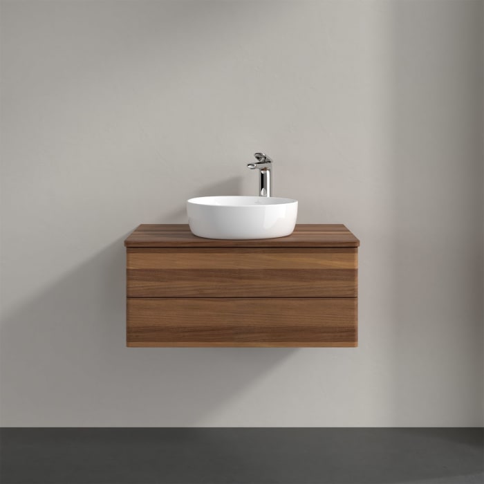 Villeroy & Boch Antao Waschbeckenunterschrank, 80 x 19 cm, 2 Auszüge, Fronten ohne Struktur, mit Hahnloch