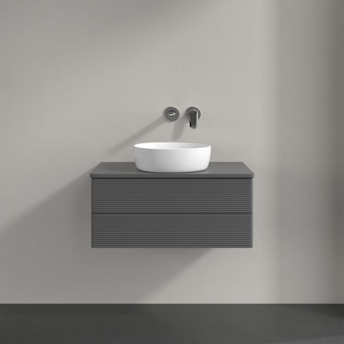 Villeroy & Boch Antao Waschbeckenunterschrank, 80 x 19 cm, 2 Auszüge, Fronten mit Struktur, ohne Hahnloch