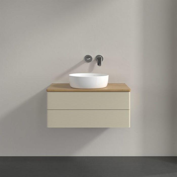 Villeroy & Boch Antao Waschbeckenunterschrank, 80 x 19 cm, 2 Auszüge, Fronten mit Struktur, ohne Hahnloch