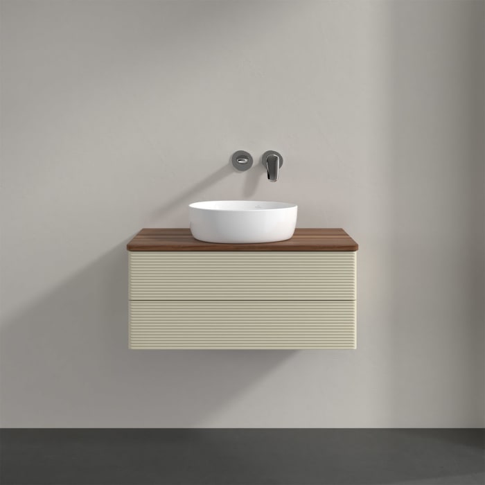 Villeroy & Boch Antao Waschbeckenunterschrank, 80 x 19 cm, 2 Auszüge, Fronten mit Struktur, ohne Hahnloch