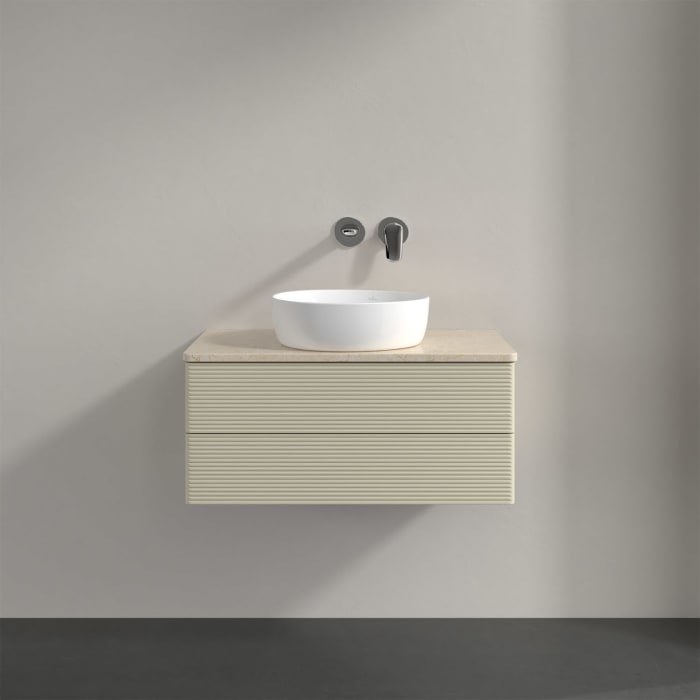 Villeroy & Boch Antao Waschbeckenunterschrank, 80 x 19 cm, 2 Auszüge, Fronten mit Struktur, ohne Hahnloch