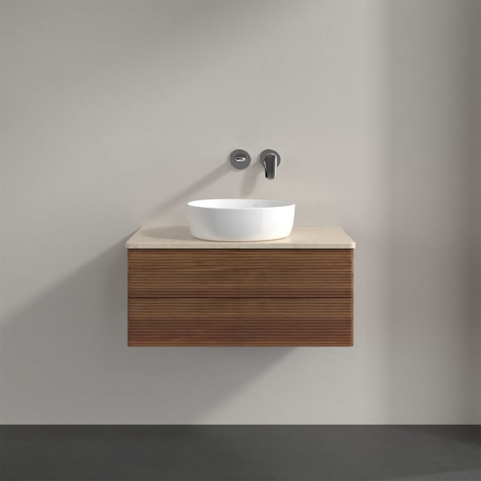 Villeroy & Boch Antao Waschbeckenunterschrank, 80 x 19 cm, 2 Auszüge, Fronten mit Struktur, ohne Hahnloch