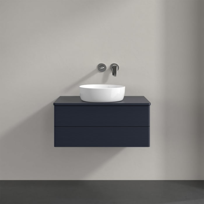 Villeroy & Boch Antao Waschbeckenunterschrank, 80 x 19 cm, 2 Auszüge, Fronten mit Struktur, mit Hahnloch