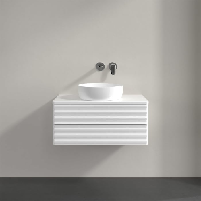 Villeroy & Boch Antao Waschbeckenunterschrank, 80 x 19 cm, 2 Auszüge, Fronten mit Struktur, mit Hahnloch