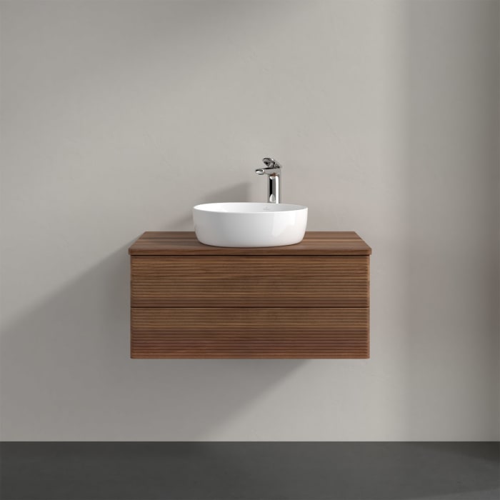 Villeroy & Boch Antao Waschbeckenunterschrank, 80 x 19 cm, 2 Auszüge, Fronten mit Struktur, mit Hahnloch