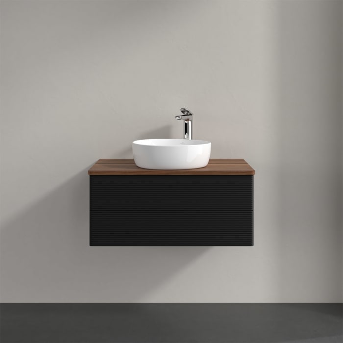 Villeroy & Boch Antao Waschbeckenunterschrank, 80 x 19 cm, 2 Auszüge, Fronten mit Struktur, mit Hahnloch