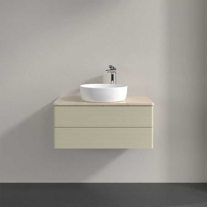 Villeroy & Boch Antao Waschbeckenunterschrank, 80 x 19 cm, 2 Auszüge, Fronten mit Struktur, mit Hahnloch