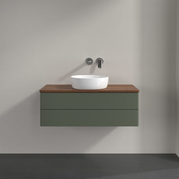 Villeroy & Boch Antao Waschbeckenunterschrank, 100 x 19 cm, 2 Auszüge, Fronten ohne Struktur, ohne Hahnloch