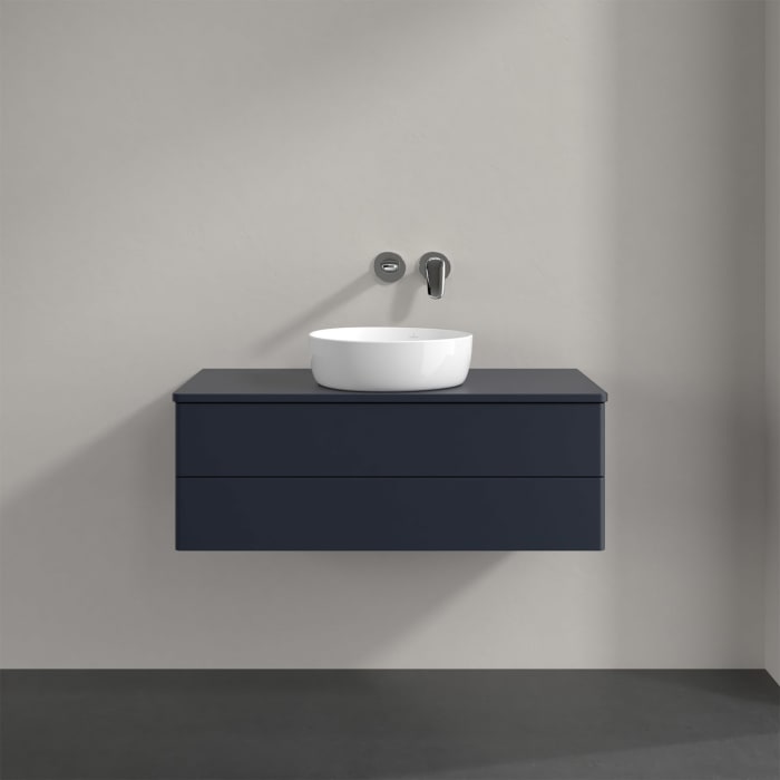 Villeroy & Boch Antao Waschbeckenunterschrank, 100 x 19 cm, 2 Auszüge, Fronten ohne Struktur, mit Hahnloch