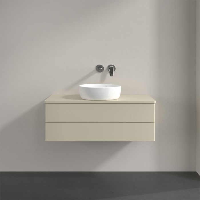 Villeroy & Boch Antao Waschbeckenunterschrank, 100 x 19 cm, 2 Auszüge, Fronten ohne Struktur, mit Hahnloch
