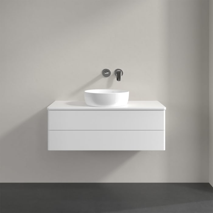 Villeroy & Boch Antao Waschbeckenunterschrank, 100 x 19 cm, 2 Auszüge, Fronten ohne Struktur, mit Hahnloch