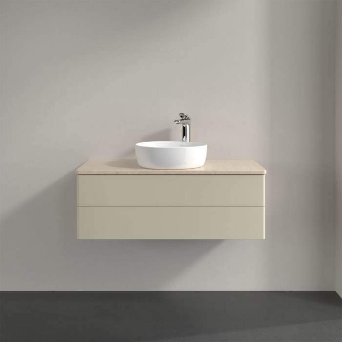 Villeroy & Boch Antao Waschbeckenunterschrank, 100 x 19 cm, 2 Auszüge, Fronten ohne Struktur, mit Hahnloch