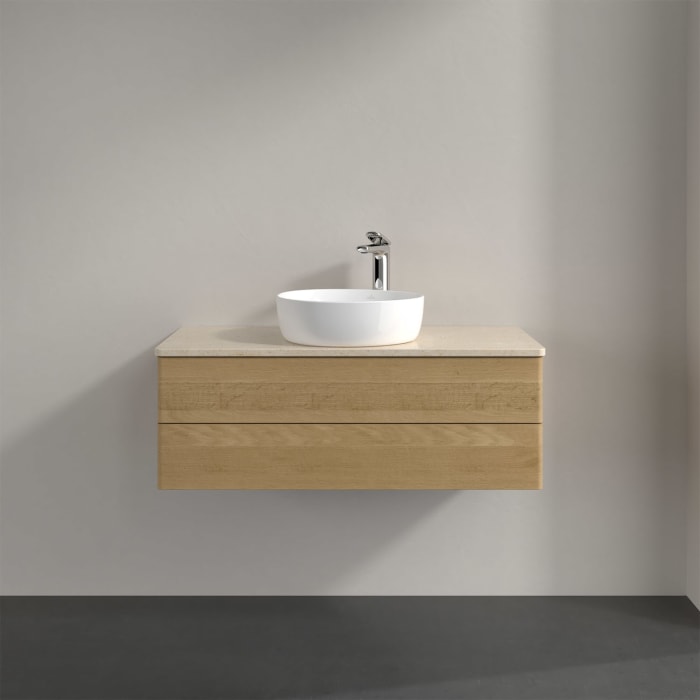 Villeroy & Boch Antao Waschbeckenunterschrank, 100 x 19 cm, 2 Auszüge, Fronten ohne Struktur, mit Hahnloch