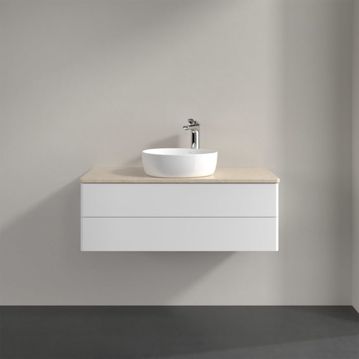 Villeroy & Boch Antao Waschbeckenunterschrank, 100 x 19 cm, 2 Auszüge, Fronten ohne Struktur, mit Hahnloch