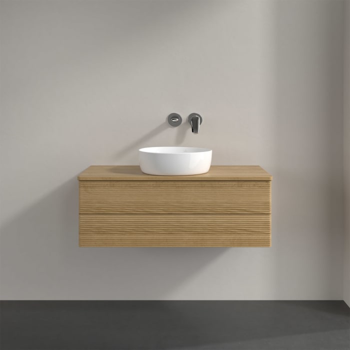 Villeroy & Boch Antao Waschbeckenunterschrank, 100 x 19 cm, 2 Auszüge, Fronten mit Struktur, ohne Hahnloch