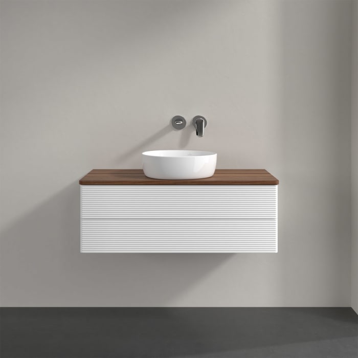 Villeroy & Boch Antao Waschbeckenunterschrank, 100 x 19 cm, 2 Auszüge, Fronten mit Struktur, ohne Hahnloch