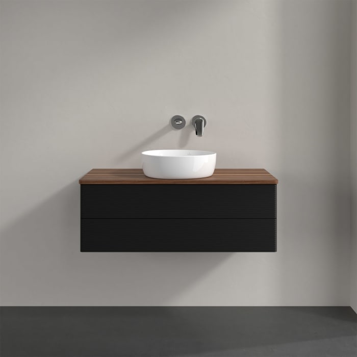 Villeroy & Boch Antao Waschbeckenunterschrank, 100 x 19 cm, 2 Auszüge, Fronten mit Struktur, ohne Hahnloch