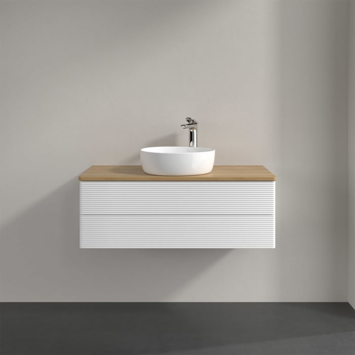 Villeroy & Boch Antao Waschbeckenunterschrank, 100 x 19 cm, 2 Auszüge, Fronten mit Struktur, mit Hahnloch