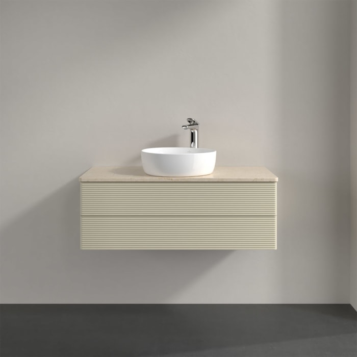 Villeroy & Boch Antao Waschbeckenunterschrank, 100 x 19 cm, 2 Auszüge, Fronten mit Struktur, mit Hahnloch