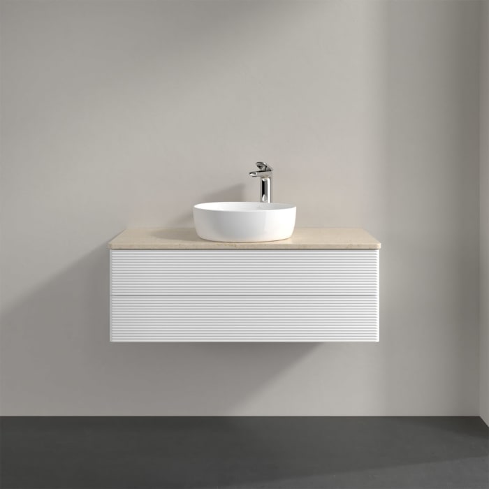 Villeroy & Boch Antao Waschbeckenunterschrank, 100 x 19 cm, 2 Auszüge, Fronten mit Struktur, mit Hahnloch