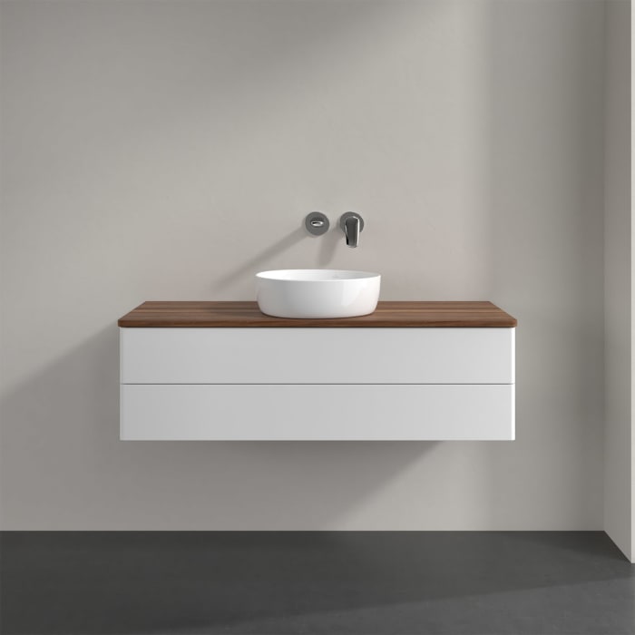 Villeroy & Boch Antao Waschbeckenunterschrank, 120 x 19 cm, 2 Auszüge, Fronten ohne Struktur, ohne Hahnloch, für Waschtisch mittig