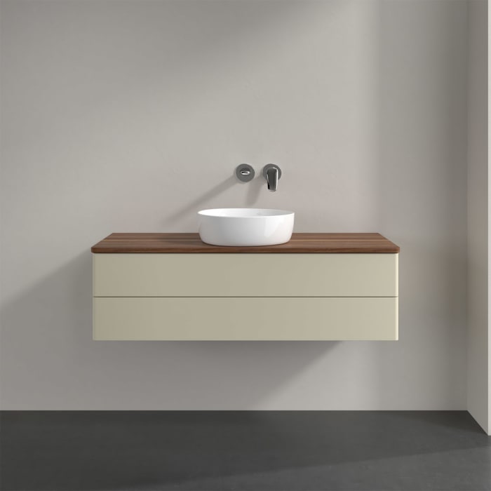 Villeroy & Boch Antao Waschbeckenunterschrank, 120 x 19 cm, 2 Auszüge, Fronten ohne Struktur, ohne Hahnloch, für Waschtisch mittig