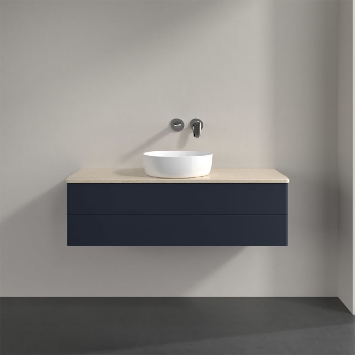 Villeroy & Boch Antao Waschbeckenunterschrank, 120 x 19 cm, 2 Auszüge, Fronten ohne Struktur, ohne Hahnloch, für Waschtisch mittig