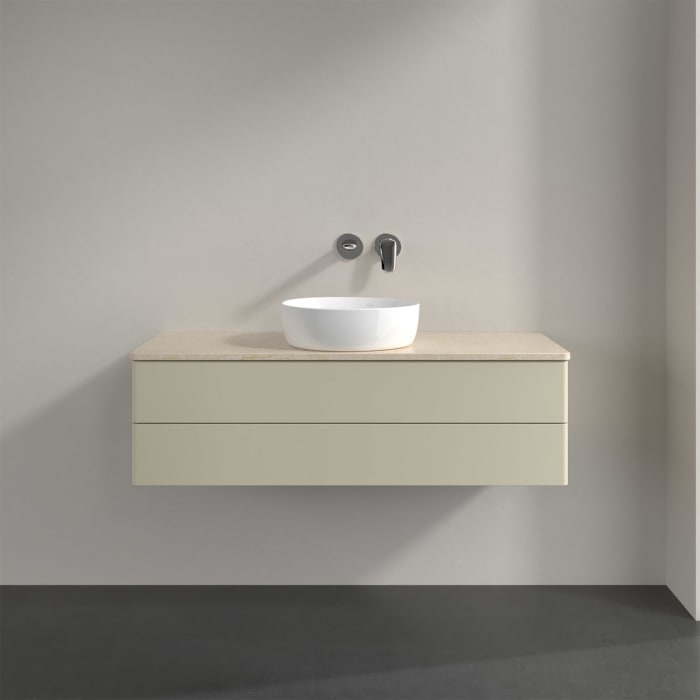 Villeroy & Boch Antao Waschbeckenunterschrank, 120 x 19 cm, 2 Auszüge, Fronten ohne Struktur, ohne Hahnloch, für Waschtisch mittig