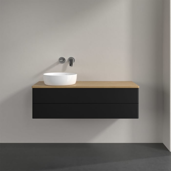 Villeroy & Boch Antao Waschbeckenunterschrank, 120 x 19 cm, 2 Auszüge, Fronten ohne Struktur, ohne Hahnloch, für Waschtisch links