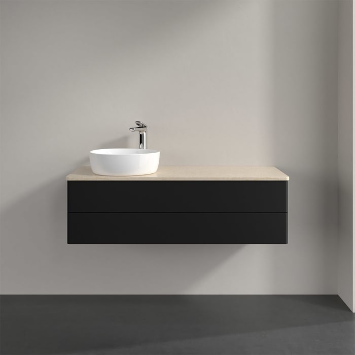 Villeroy & Boch Antao Waschbeckenunterschrank, 120 x 19 cm, 2 Auszüge, Fronten ohne Struktur, mit Hahnloch, für Waschtisch links