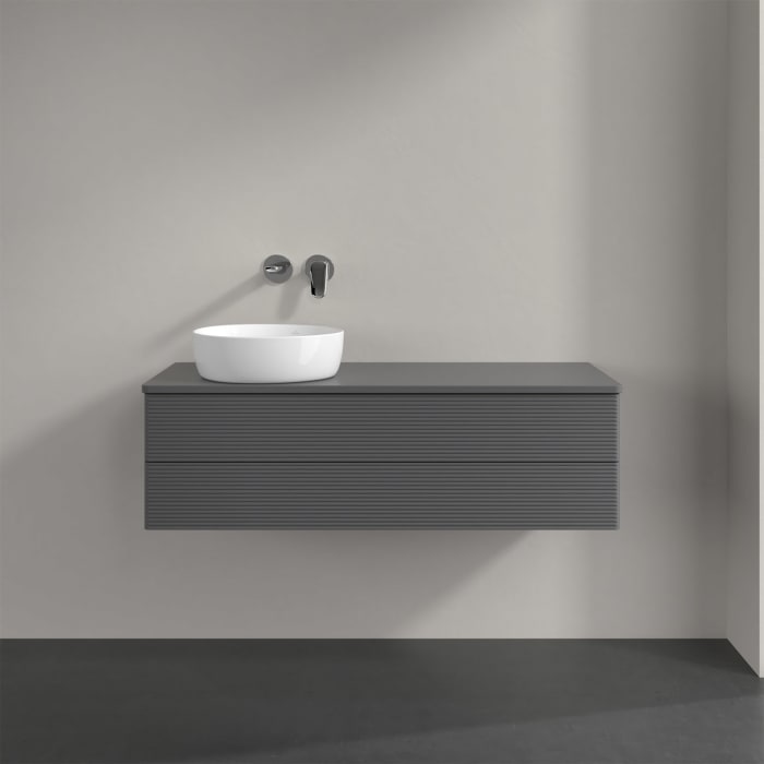 Villeroy & Boch Antao Waschbeckenunterschrank, 120 x 19 cm, 2 Auszüge, Fronten mit Struktur, ohne Hahnloch, für Waschtisch links