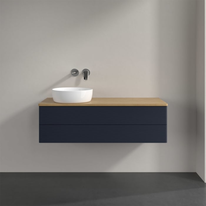 Villeroy & Boch Antao Waschbeckenunterschrank, 120 x 19 cm, 2 Auszüge, Fronten mit Struktur, ohne Hahnloch, für Waschtisch links