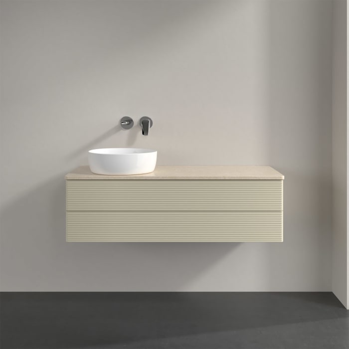 Villeroy & Boch Antao Waschbeckenunterschrank, 120 x 19 cm, 2 Auszüge, Fronten mit Struktur, ohne Hahnloch, für Waschtisch links